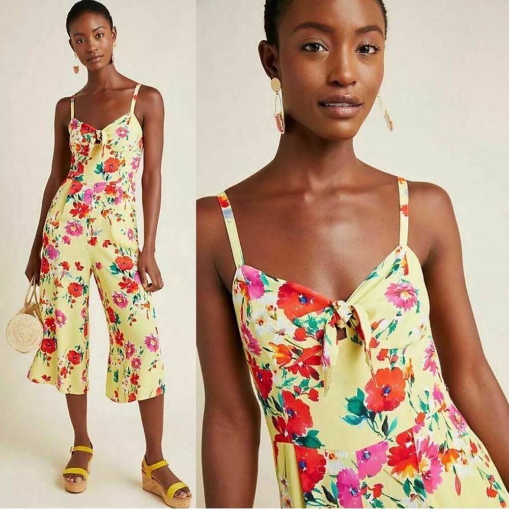Yumi Kim Jumpsuit Womens Medium Sunnyside Yellow Pretty Chic Floral Wide Leg